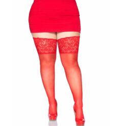LEG AVENUE - MEDIAS ROJAS AUTOADHESIVAS CON ENCAJE ANCHO PLUS SIZE - piKanteo | Despierta tu lado más piKante