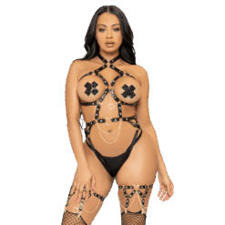 LEG AVENUE - KINK TEDDY ARNÉS CON ARO DE CORAZÓN TALLA M - NEGRO