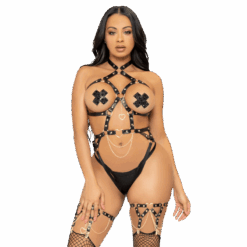 LEG AVENUE - KINK TEDDY ARNÉS CON ARO DE CORAZÓN TALLA L - NEGRO