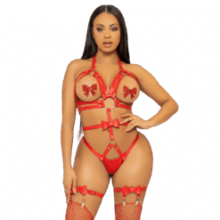 LEG AVENUE - KINK TEDDY ARNÉS CON TACHUELAS TALLA L - ROJO
