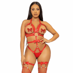 LEG AVENUE - KINK TEDDY ARNÉS CON TACHUELAS TALLA M - ROJO