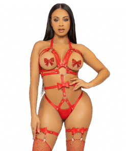 LEG AVENUE - KINK TEDDY ARNÉS CON TACHUELAS TALLA M - ROJO