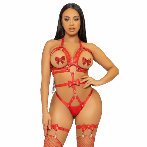LEG AVENUE - KINK TEDDY ARNÉS CON TACHUELAS TALLA S - ROJO