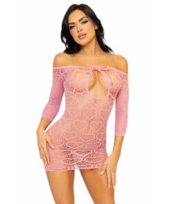 LEG AVENUE - MINI VESTIDO HEART NET TALLA ÚNICA - ROSA