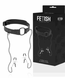 FETISH SUBMISSIVE - ANILLA MORDAZA CON PINZAS PARA PEZONES