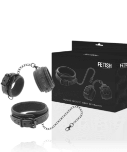 FETISH SUBMISSIVE - COLLAR Y ESPOSAS CUERO VEGANO CON FORRO DE NEOPRENO