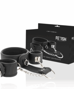 FETISH SUBMISSIVE - COLLAR Y ESPOSAS CUERO VEGANO CON FORRO DE NEOPRENO