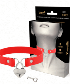 COQUETTE CHIC DESIRE - COLLAR CUERO VEGANO ROJO ACCESORIO CORAZÓN CON LLAVE