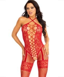 LEG AVENUE - BODYSTOCKING CUELLO HALTER RED CORAZONES ROJO