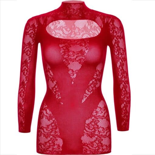 LEG AVENUE - MINI VESTIDO DE ENCAJE CON MANGA LARGA ROJO - Imagen 7