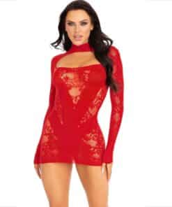LEG AVENUE - MINI VESTIDO DE ENCAJE CON MANGA LARGA ROJO