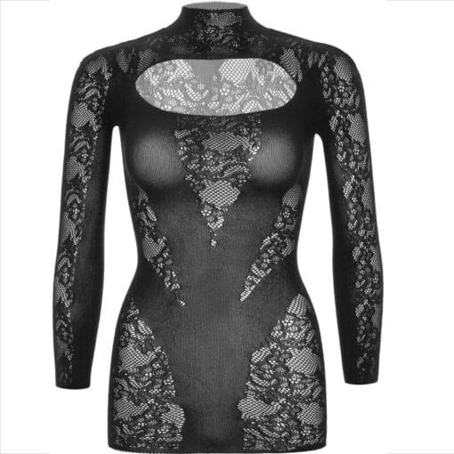 LEG AVENUE - MINI VESTIDO DE ENCAJE CON MANGA LARGA NEGRO - Imagen 9