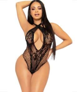 LEG AVENUE - TEDDY HALTER CON ENCAJE NEGRO