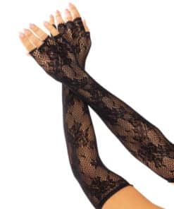 LEG AVENUE - GUANTES SIN DEDOS RED FLORAL NEGRO