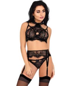 LIVCO CORSETTI FASHION - MAJALESA LC 90526 SUJETADOR + LIGUERO + PANTY BLACK S/M
