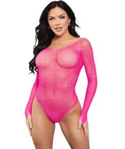LEG AVENUE - BODY MANGA LARGA CRISTALIZADA FUCSIA