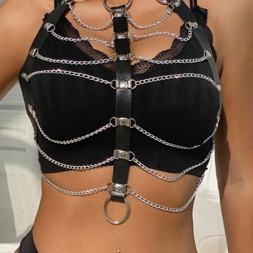SUBBLIME - ARNÉS DE PECHO CADENAS CUERO NEGRO TALLA ÚNICA - Imagen 9