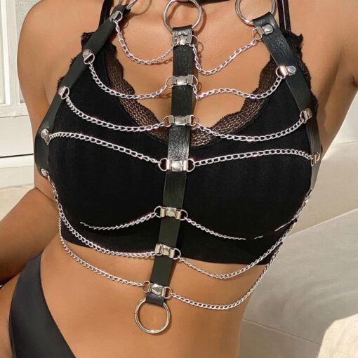 SUBBLIME - ARNÉS DE PECHO CADENAS CUERO NEGRO TALLA ÚNICA - Imagen 10