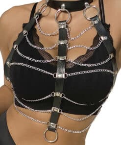 SUBBLIME - ARNÉS DE PECHO CADENAS CUERO NEGRO TALLA ÚNICA