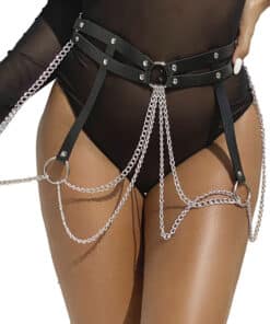 SUBBLIME - CINTURON DE CADENAS ANILLAS CUERO NEGRO TALLA ÚNICA