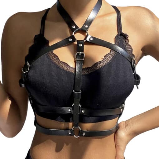 SUBBLIME - ARNÉS DE PECHO ANILLAS DE CUERO NEGRO TALLA ÚNICA - Imagen 2