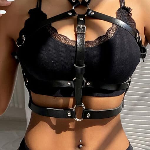 SUBBLIME - ARNÉS DE PECHO ANILLAS DE CUERO NEGRO TALLA ÚNICA - Imagen 9