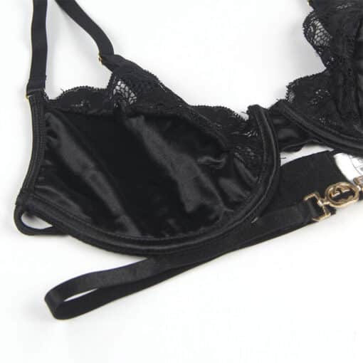 SUBBLIME - SET DE 3 PIEZAS SUJETADOR + TANGA + LIGA ENCAJE NEGRO L/XL - Imagen 5