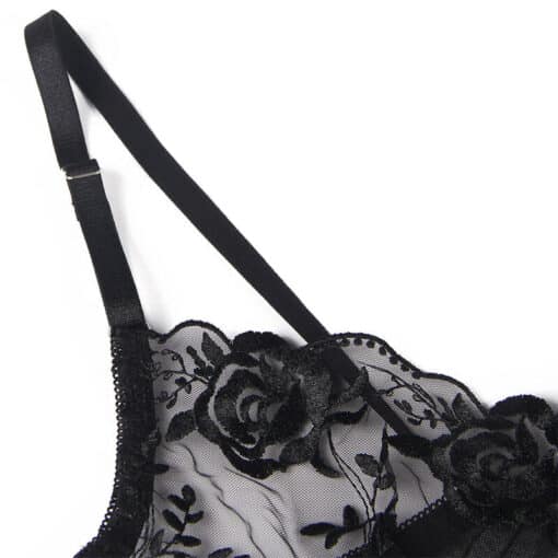 SUBBLIME - SET DE 3 PIEZAS SUJETADOR + TANGA + LIGA ESTAMPADO FLORAL NEGRO S/M - Imagen 12