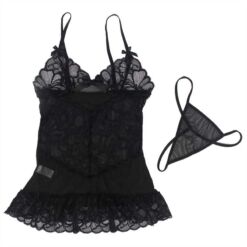 SUBBLIME - BABYDOLL CON TIRANTES AJUSTABLES Y ESTAMPADO FLORAL DE ENCAJE TRANSPARENTE NEGRO S/M - piKanteo | Despierta tu lado más piKante