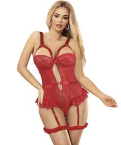 SUBBLIME - TEDDY CON LIGA DETALLE ENCAJE Y TIRAS ROJO L/XL