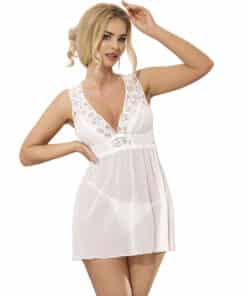 SUBBLIME - BABYDOLL ESCOTE EN V DE ENCAJE BLANCO L/XL