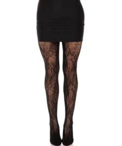 LEG AVENUE - MEDIAS DE ENCAJE FLORAL NEGRO