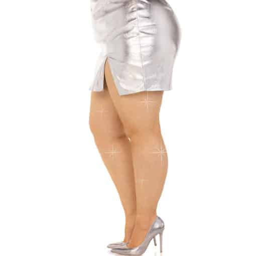LEG AVENUE - MEDIAS REJILLA CRISTALIZADA CARAMELO PLUS SIZE - Imagen 2