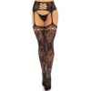 LEG AVENUE - MEDIAS DE LIGUERO ENCAJE FLORAL NEGRO