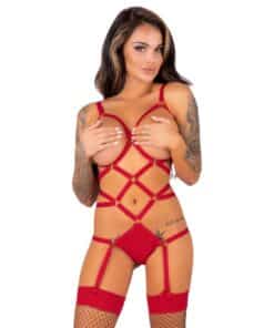 LIVCO CORSETTI FASHION - THIARA LC 20213 SET BODY + MEDIAS ROJA L/XL