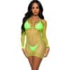 LEG AVENUE - VESTIDO DE REJILLA MANGA LARGA VERDE TALLA ÚNICA