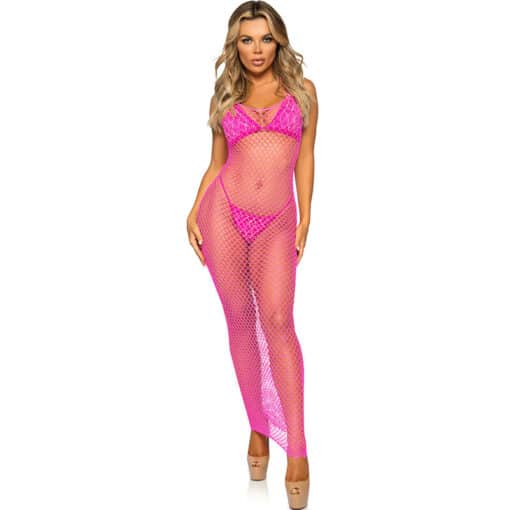 LEG AVENUE - VESTIDO DE REJILLA LARGO FUCSIA TALLA ÚNICA - Imagen 2