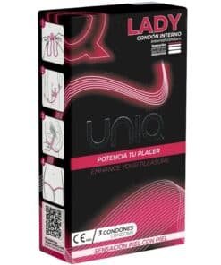 UNIQ -  LADY CONDOM PRESERVATIVOS FEMENINOS CON LIGUERO SIN LATEX 3 UNIDADES