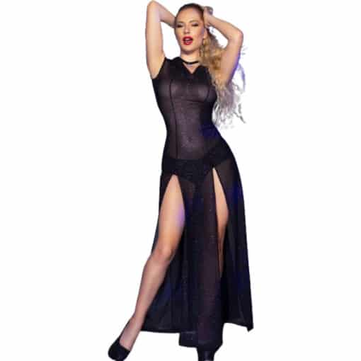 CHILIROSE - CR 4685 VESTIDO LARGO CON CAPUCHA NEGRO S - Imagen 3