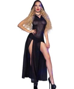 CHILIROSE - CR 4685 VESTIDO LARGO CON CAPUCHA NEGRO M