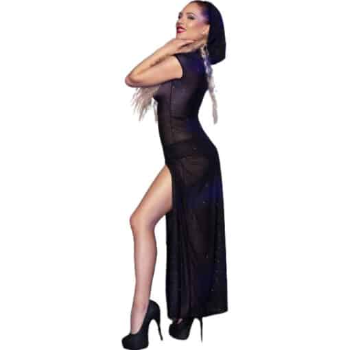CHILIROSE - CR 4685 VESTIDO LARGO CON CAPUCHA NEGRO M - Imagen 2