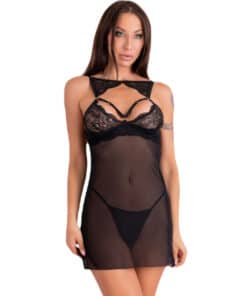 LIVCO CORSETTI FASHION - KROLINA LC 90734 CHEMISE + TANGA NEGRO S/M