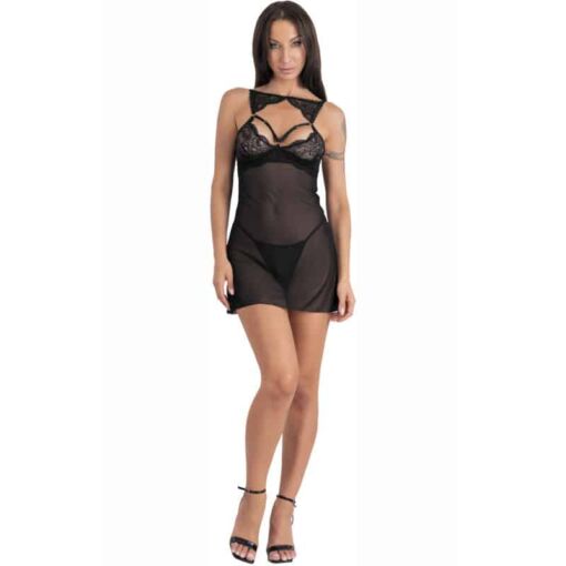 LIVCO CORSETTI FASHION - KROLINA LC 90734 CHEMISE + TANGA NEGRO L/XL - Imagen 3