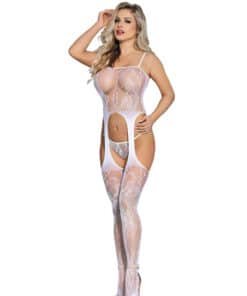SUBBLIME - 951894 BODYSTOCKING CROTCHLESS DE REJILLA CON TIRANTES BLANCO TALLA ÚNICA