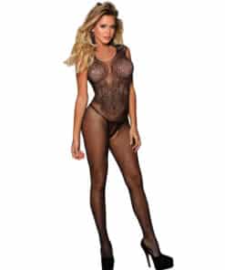 SUBBLIME - 951962 BODYSTOCKING CROTCHLESS DE REJILLA CON ESTAMPADO DE FLORES NEGRO TALLA ÚNICA