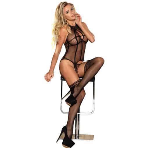 SUBBLIME - 951986 BODYSTOCKING CROTCHLESS DE REJILLA CON ESTAMPADOS EN EL CUELLO NEGRO TALLA ÚNICA - Imagen 2