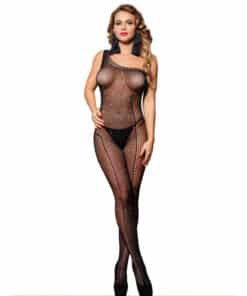 SUBBLIME - 952037 BODYSTOCKING DE REJILLA DE UN HOMBRO CON DIAMANTES NEGRO TALLA ÚNICA