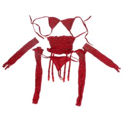 SUBBLIME - 952181 BODYSTOCKING DE REJILLA CON GUANTES Y DIAMANTES ROJO TALLA ÚNICA - piKanteo | Despierta tu lado más piKante