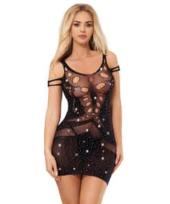 SUBBLIME - 952198 VESTIDO DE REJILLA CON DIAMANTES BRILLANTES NEGRO TALLA ÚNICA