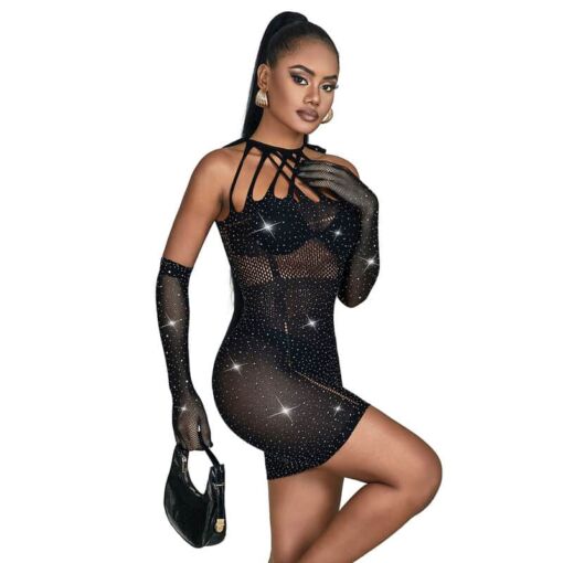 SUBBLIME - 952235 VESTIDO DE REJILLA CON BRILLANTES NEGRO TALLA ÚNICA - Imagen 5